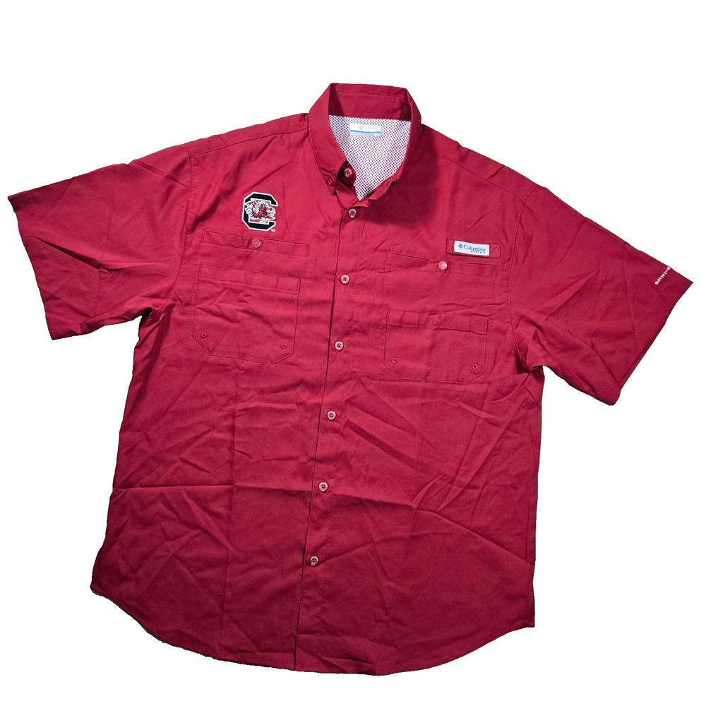 Columbia PFG SC Gamecocks Fishing Shirt Men's M Burgundy Short Sleeve Omni-Wick